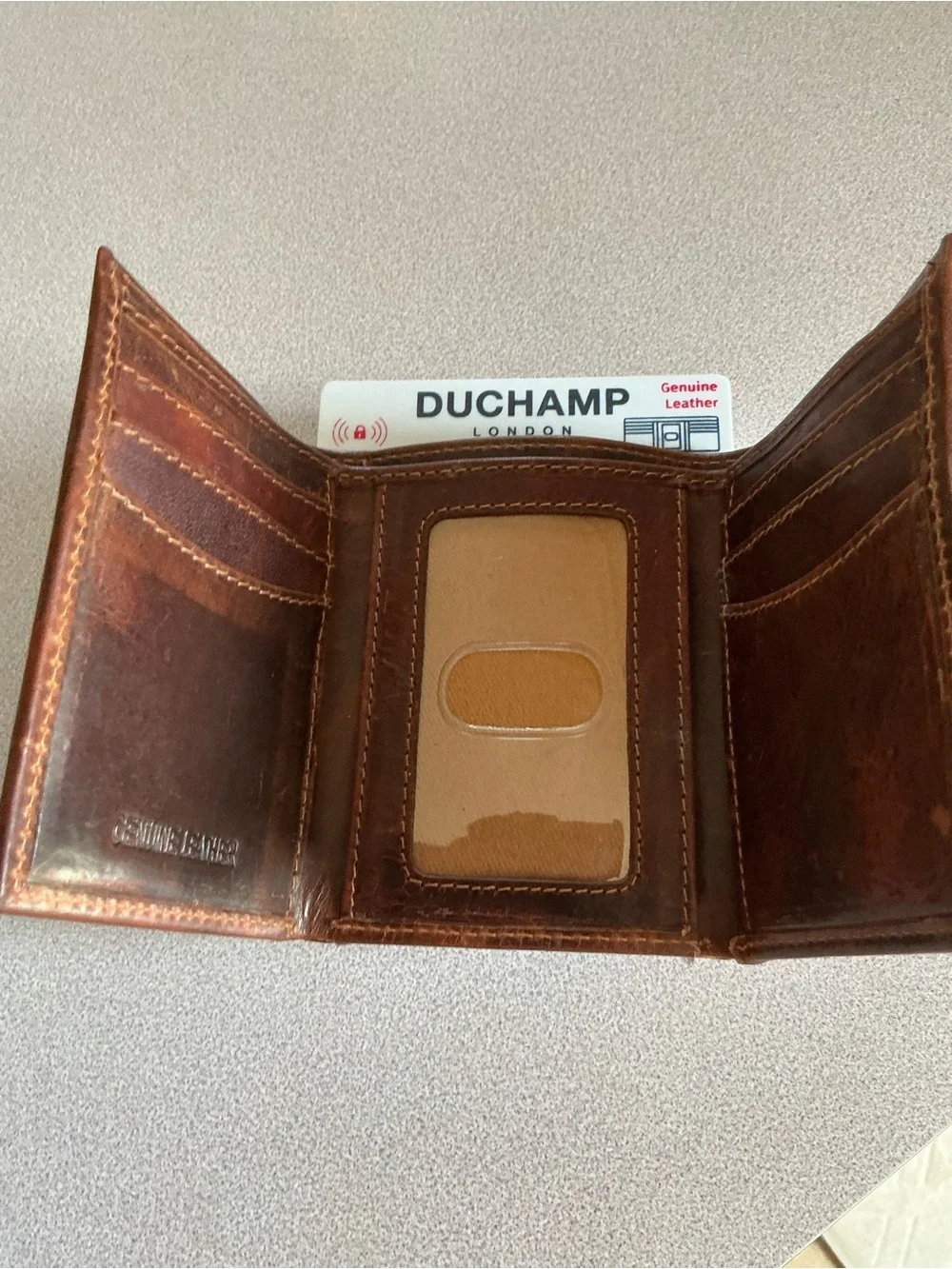 Duchamp Brown Leather Slim Tri-Fold Wallet